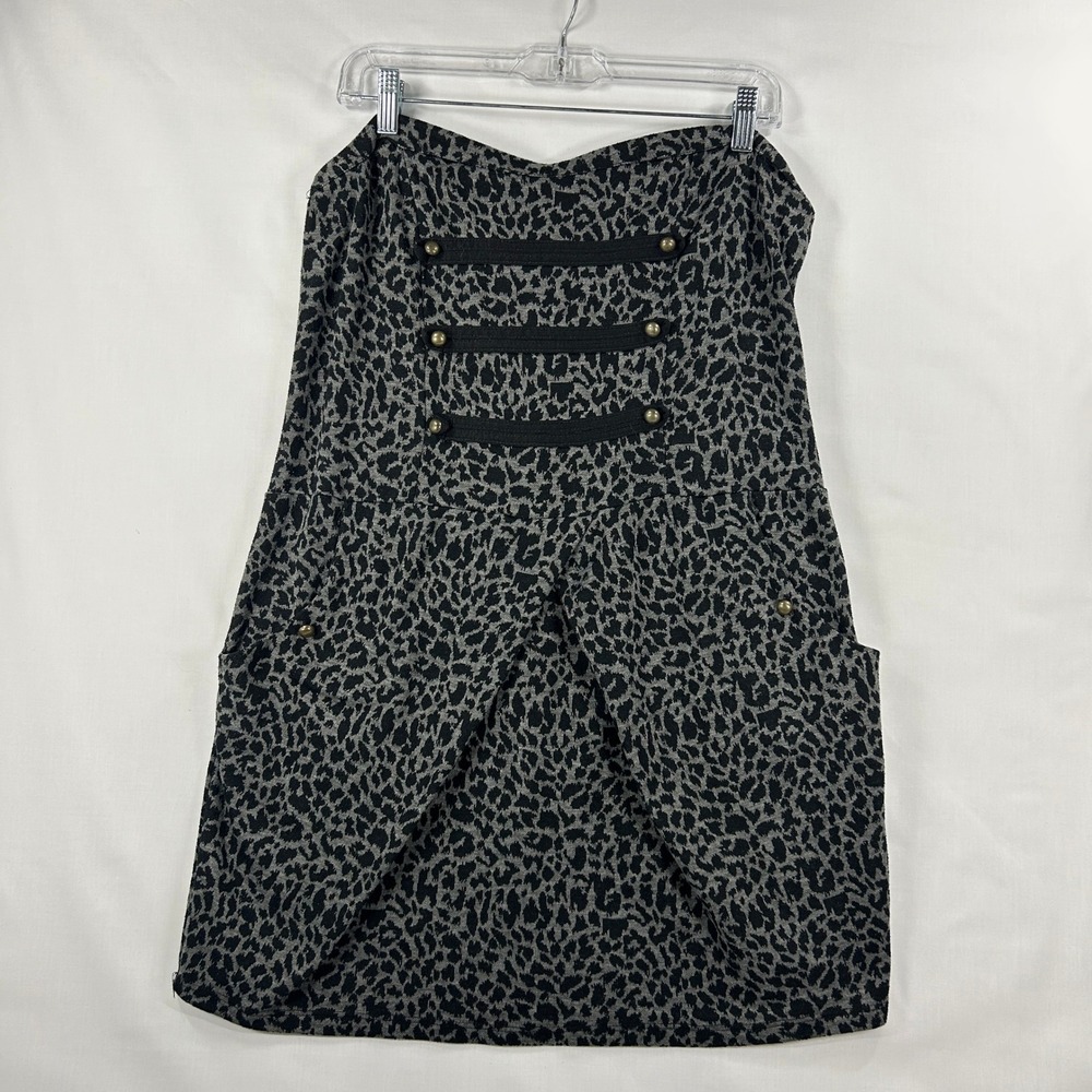 Grey Leopard Print MilitaryStyle Strapless Mini Dress Y2K Indie Sleaze Party